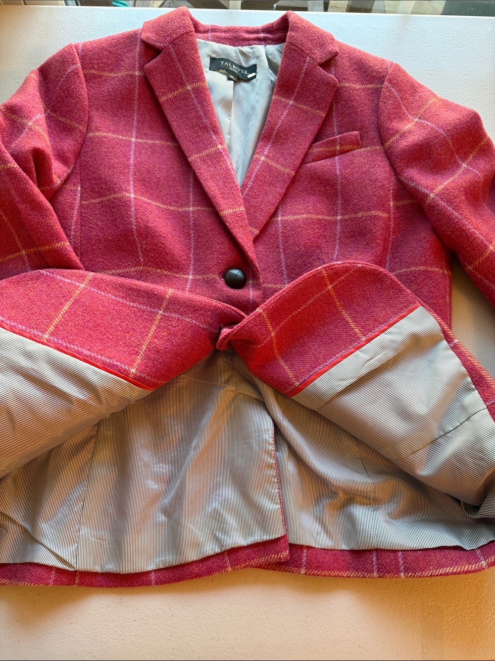 Talbots Pink Shetland Windowpane Wool-Blend Blazer 12 Petite Classic Preppy - Picture 15 of 16